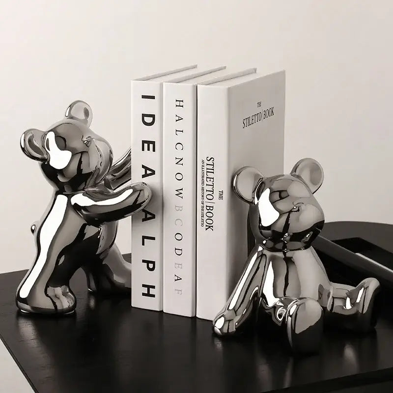 stylish bear shaped bookends for bookshelves