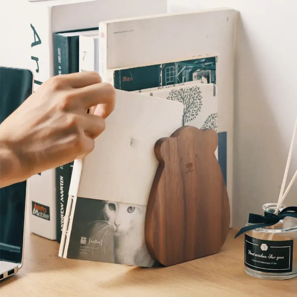 bear shaped wood bookend