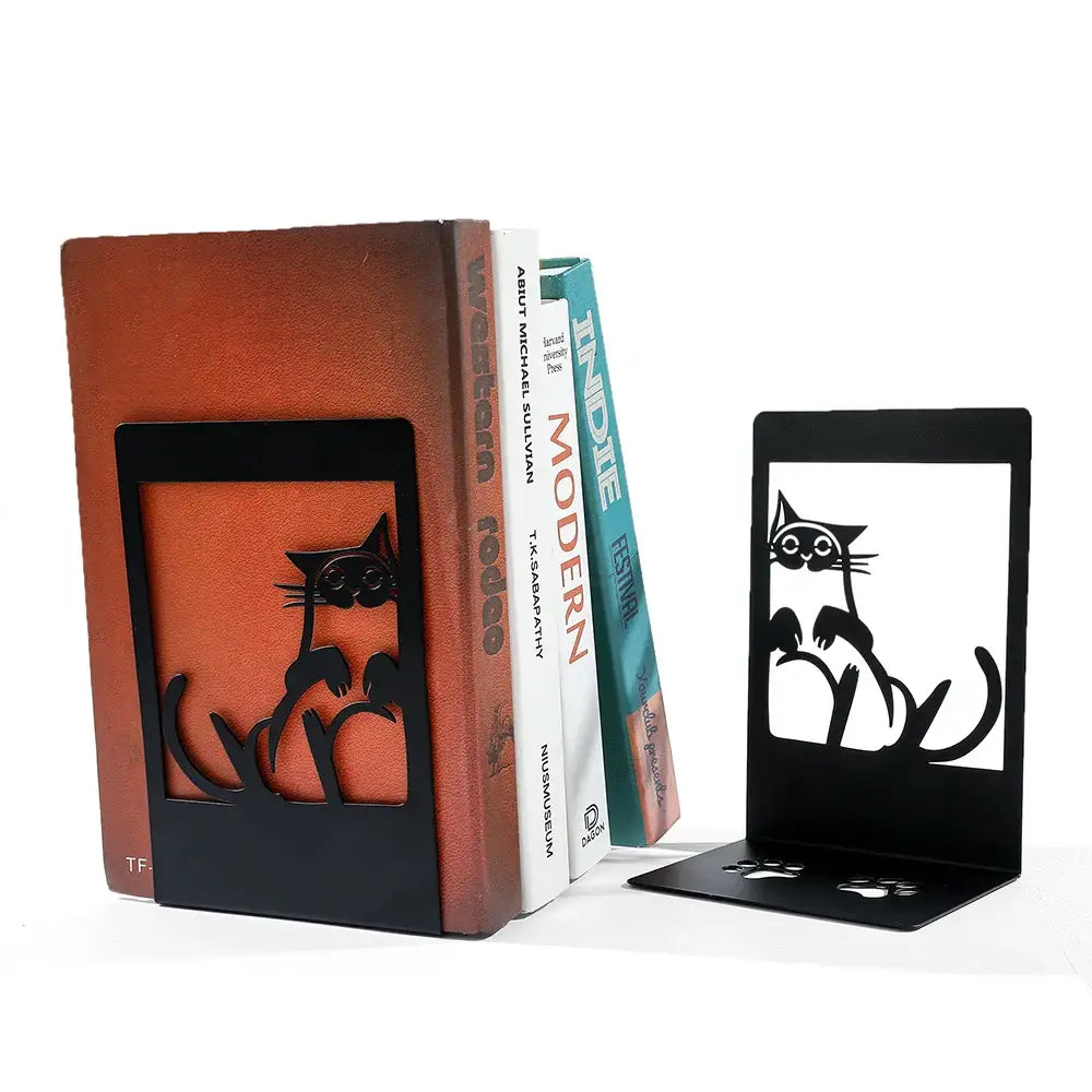 Black cat footprints bookend