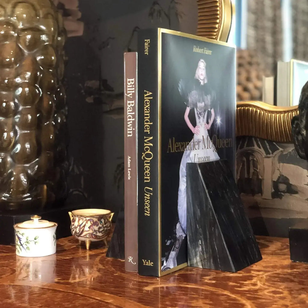 black marble bookend holder