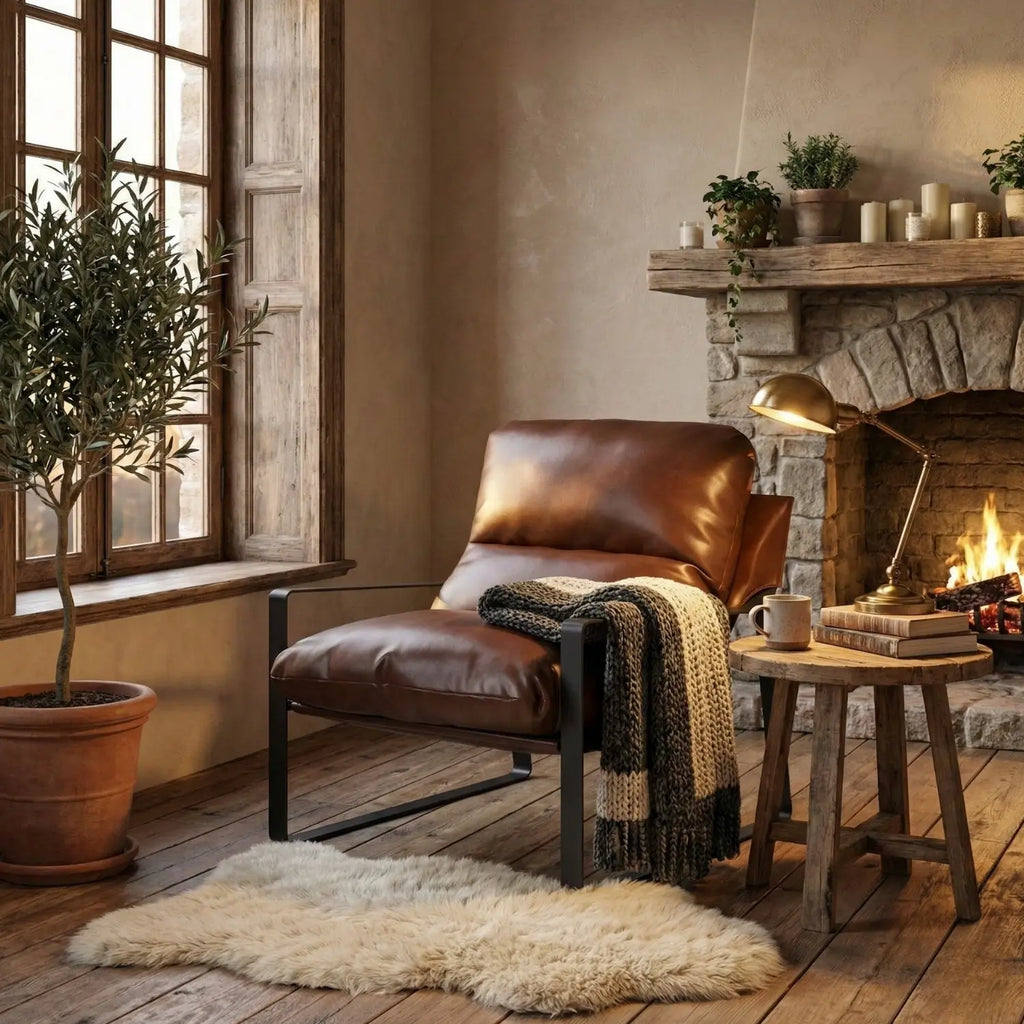 Brown leather reading chair