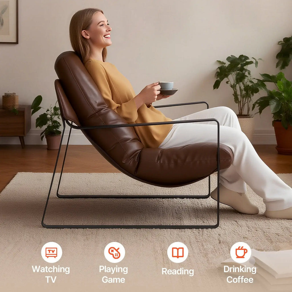 Brown leather armchair for reading