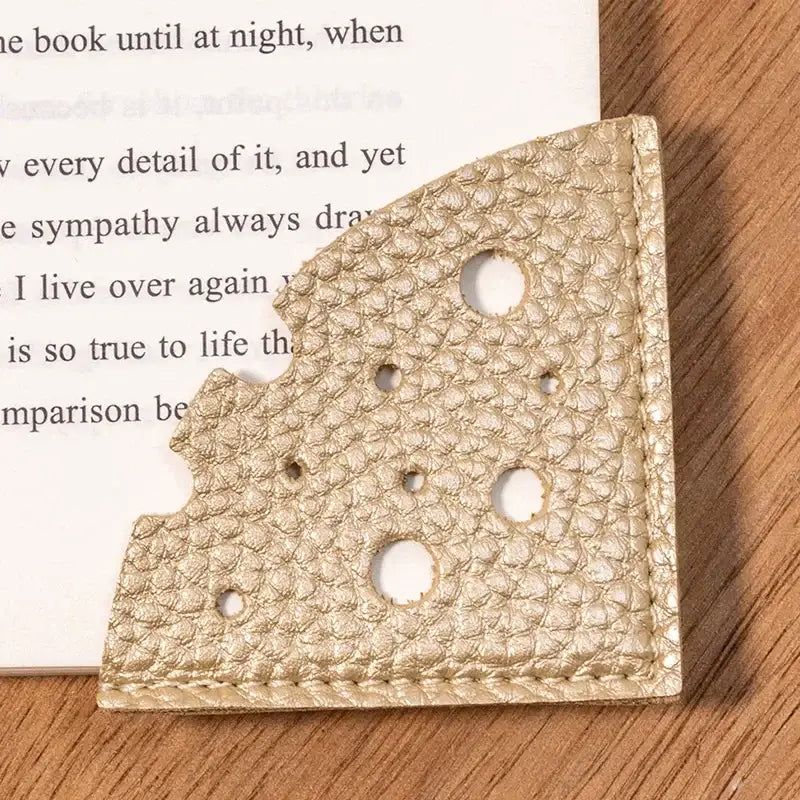 durable leather bookmark with cheese illustration