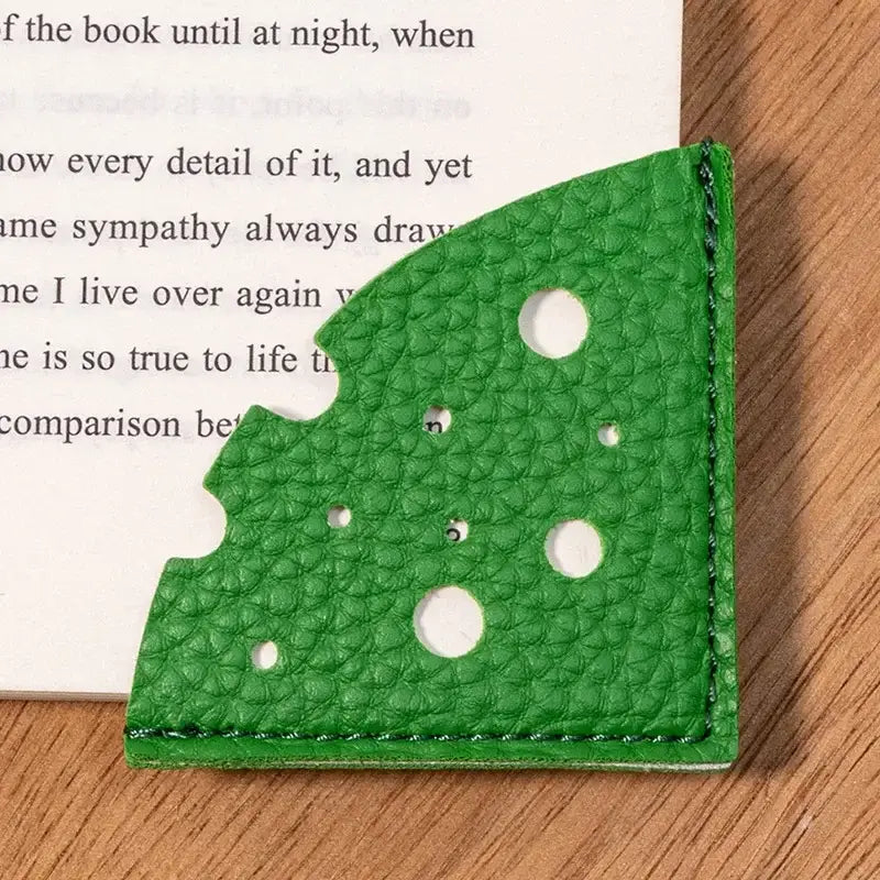 handcrafted leather bookmark with cheese pattern
