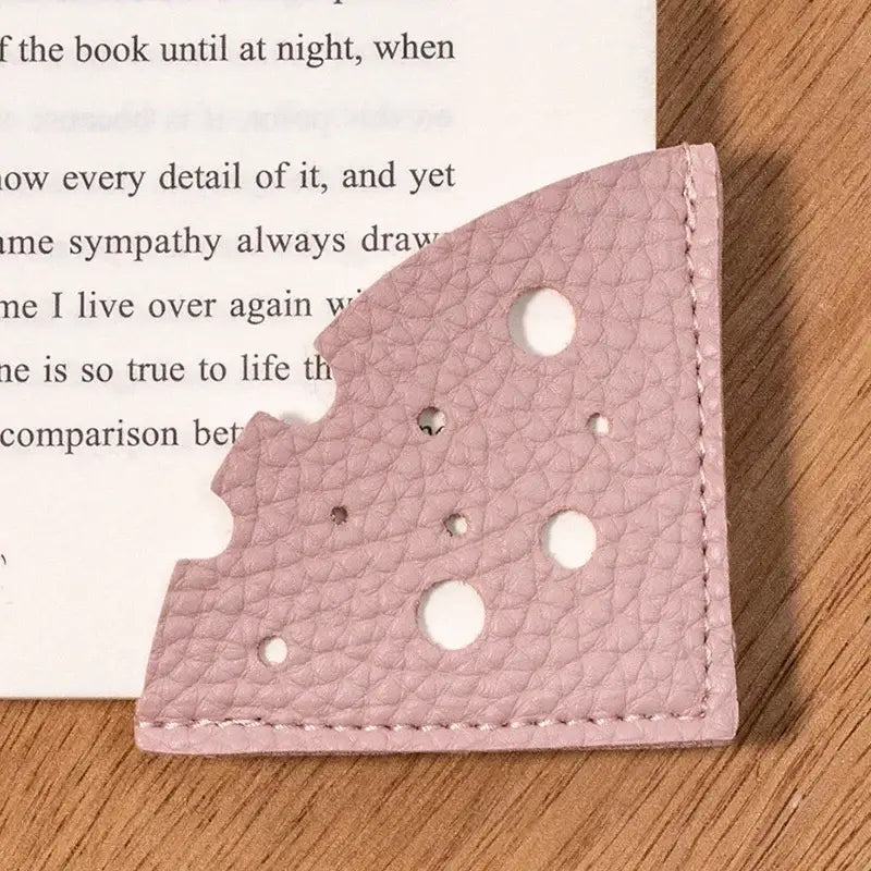 bookmark made of leather featuring cheese motif
