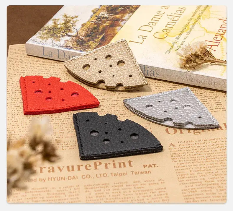 personalized leather bookmark with cheese imagery