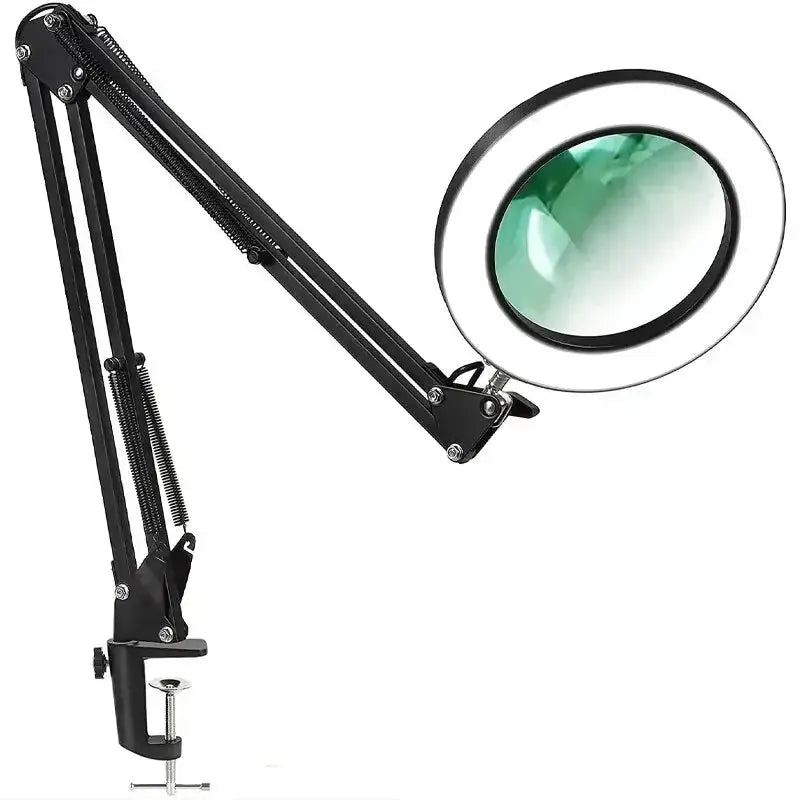 Clamp-on desk lamp with magnifier