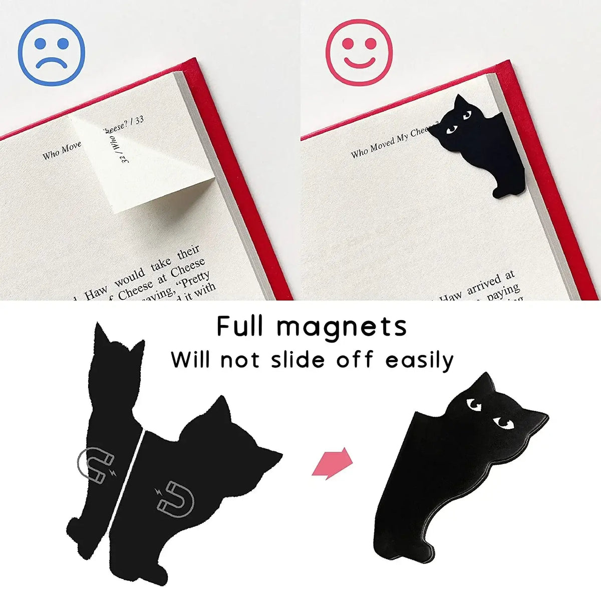 stylish black cat reading bookmark