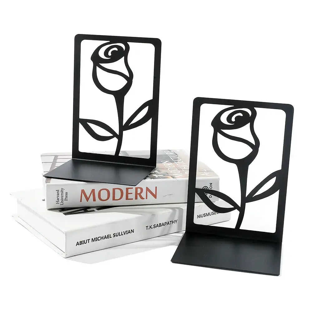 stylish metal bookends featuring roses