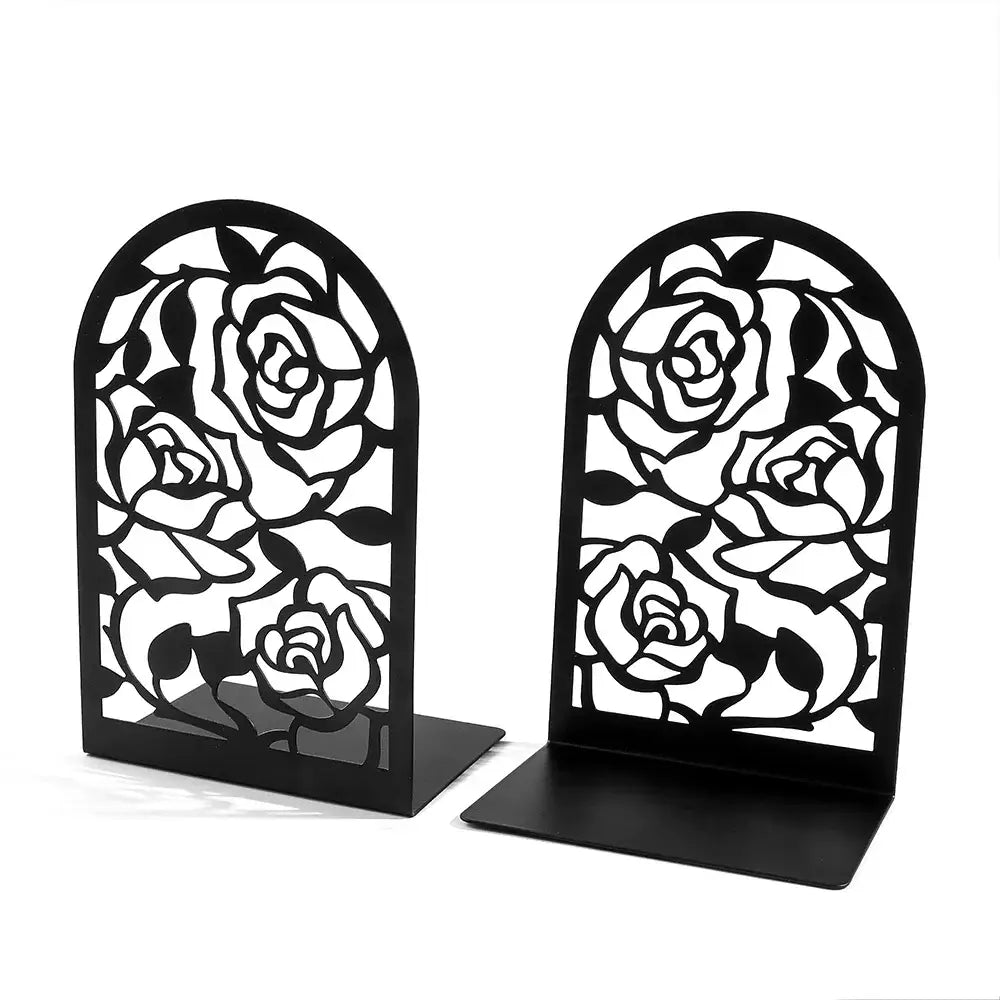 decorative metal bookends with rose motif