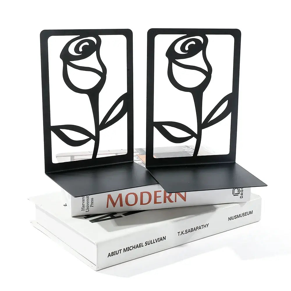 unique rose shaped bookends in metal