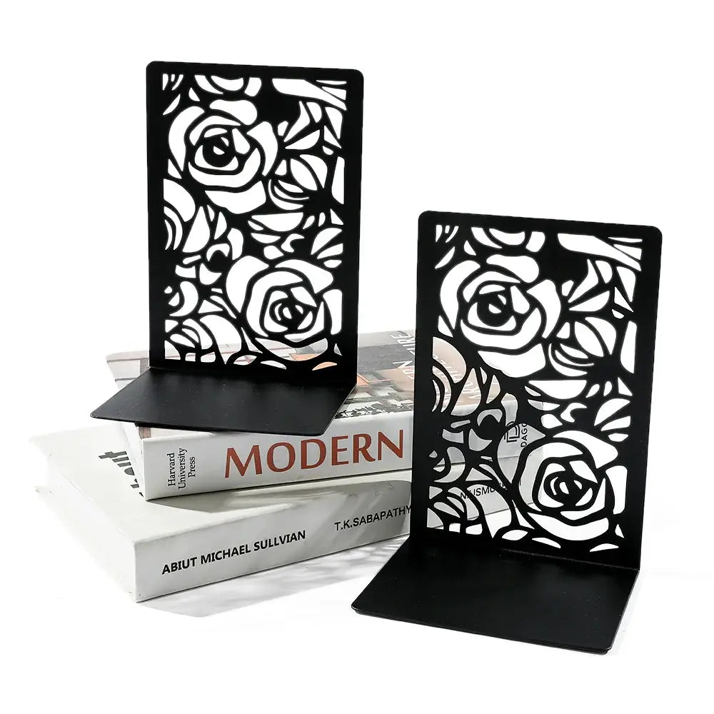 Decorative rose metal bookends