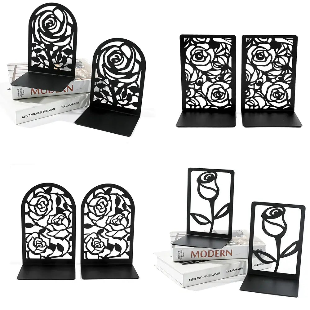metal bookends adding charm with rose design
