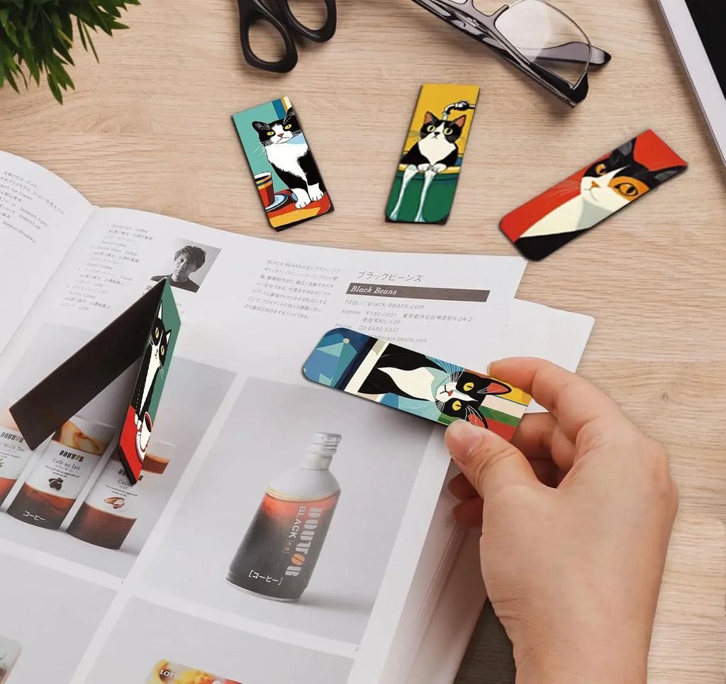 colorful cat themed magnetic bookmarks