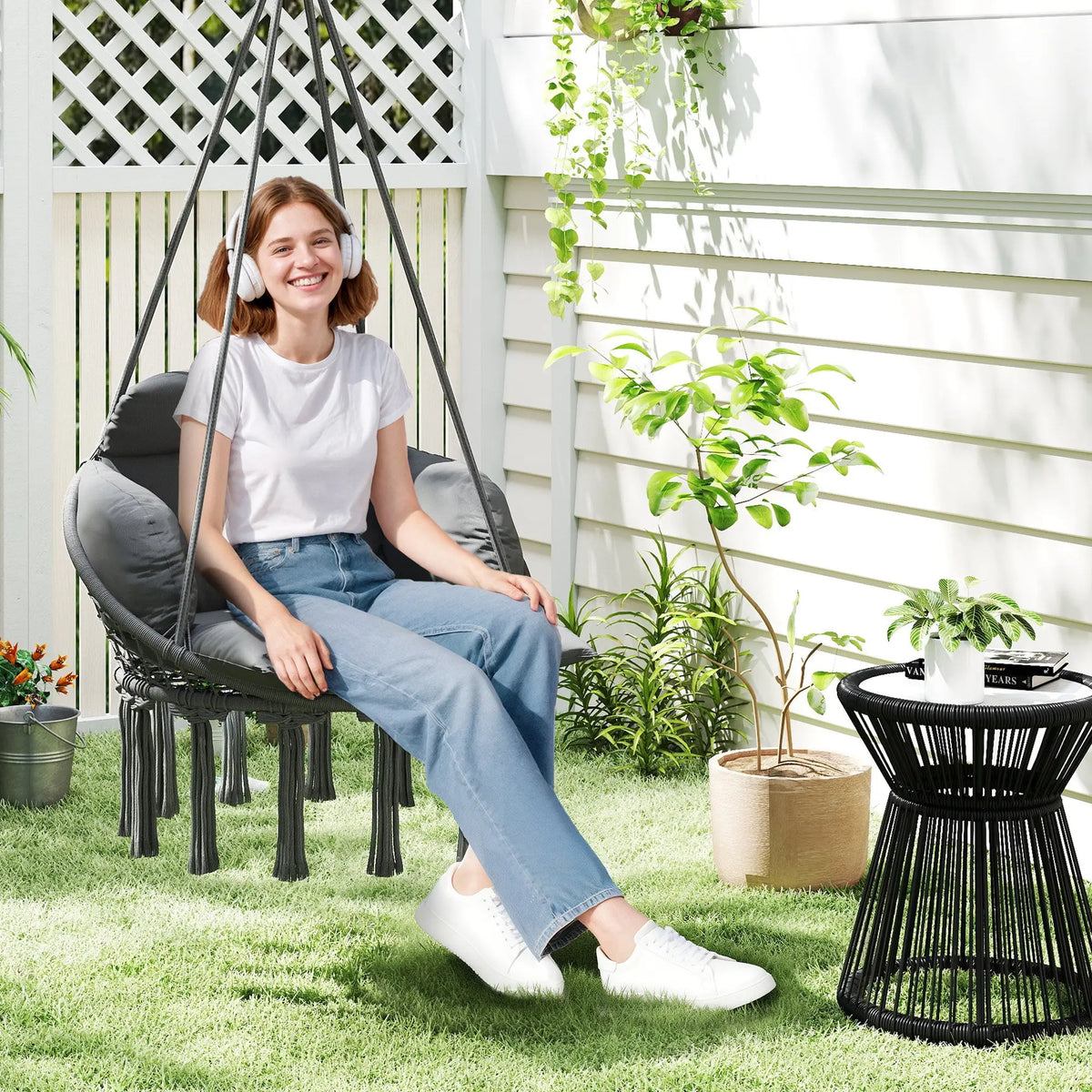 swing chair for enjoying books outdoors