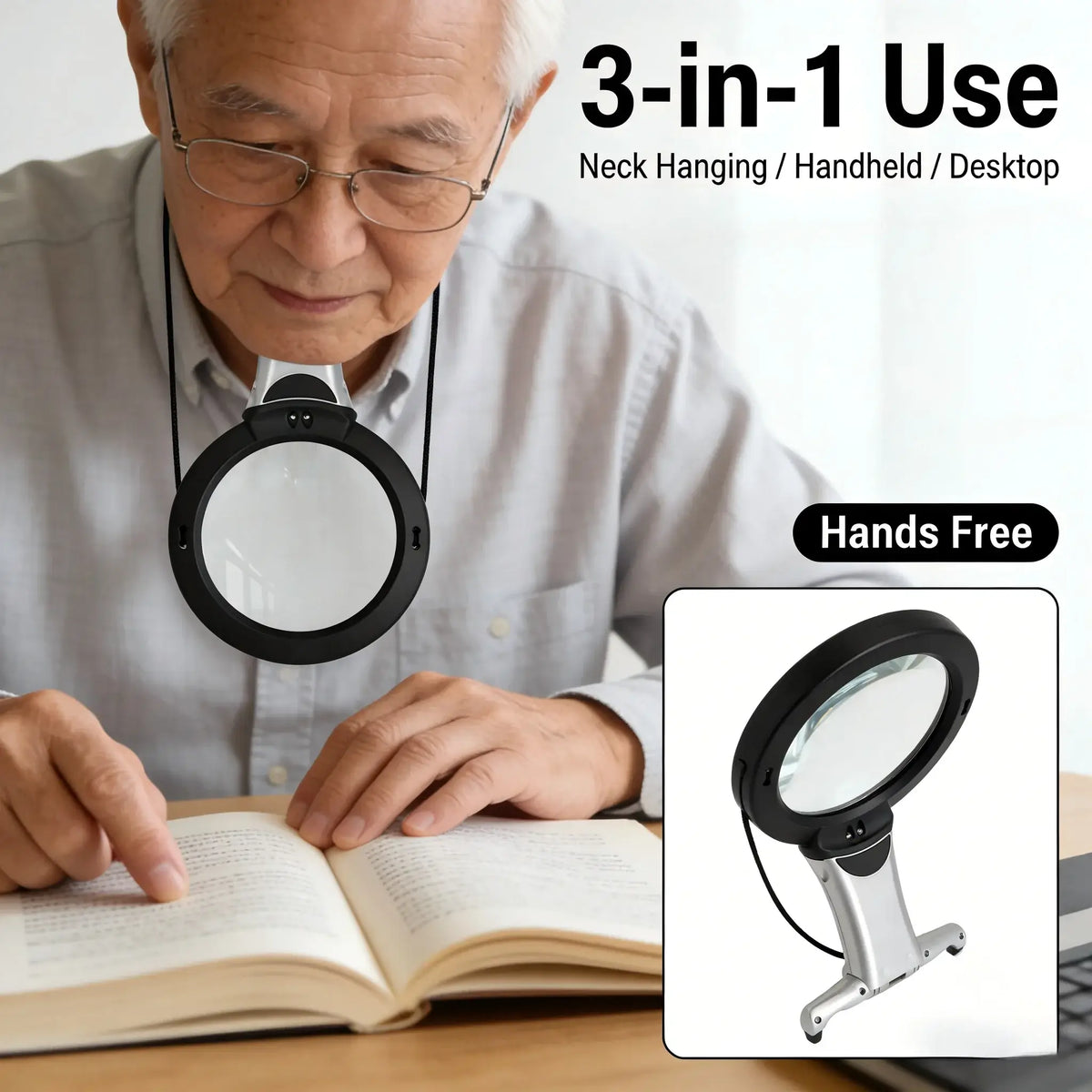 hands free reading magnifier with illumination