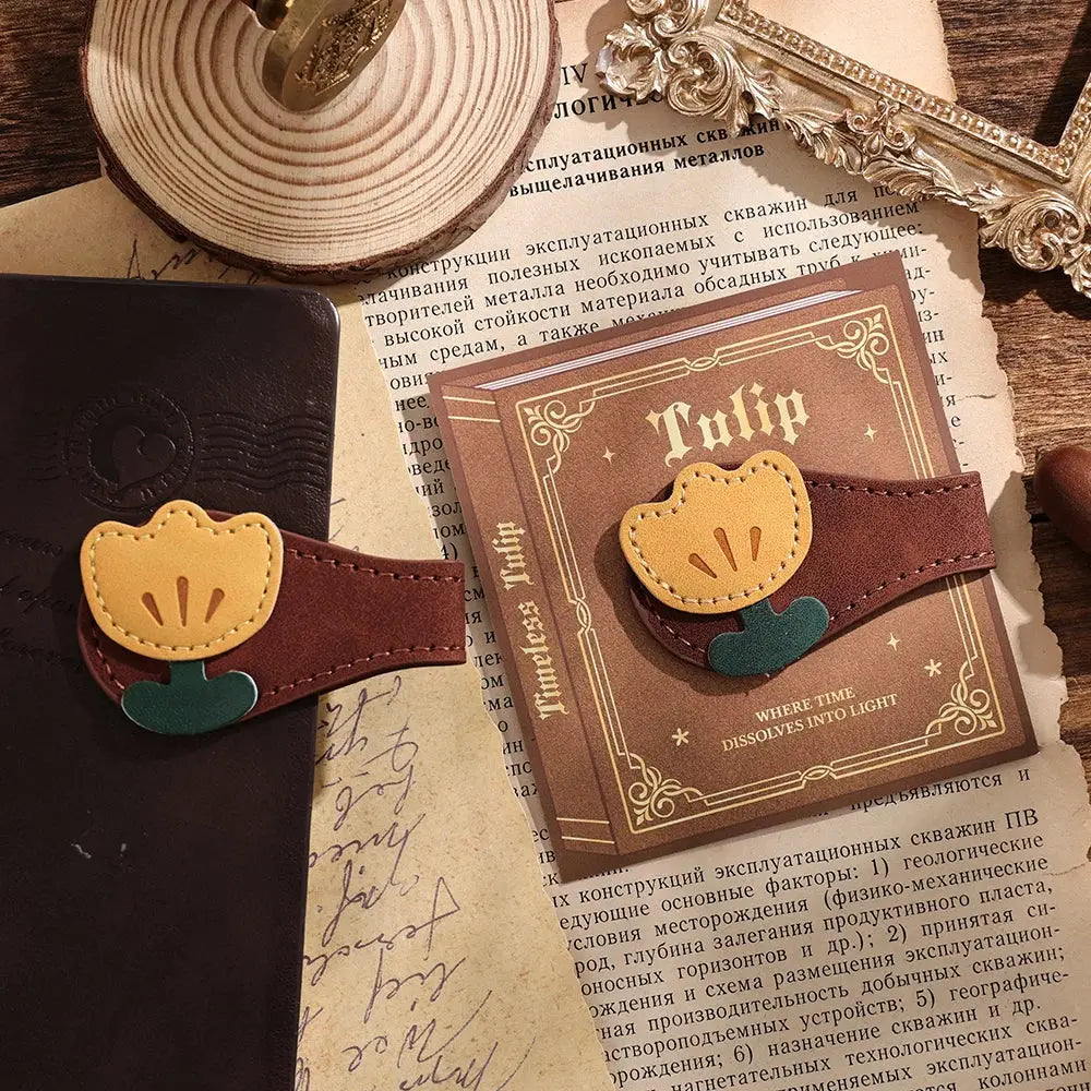 sleek leather bookmark with strong magnet