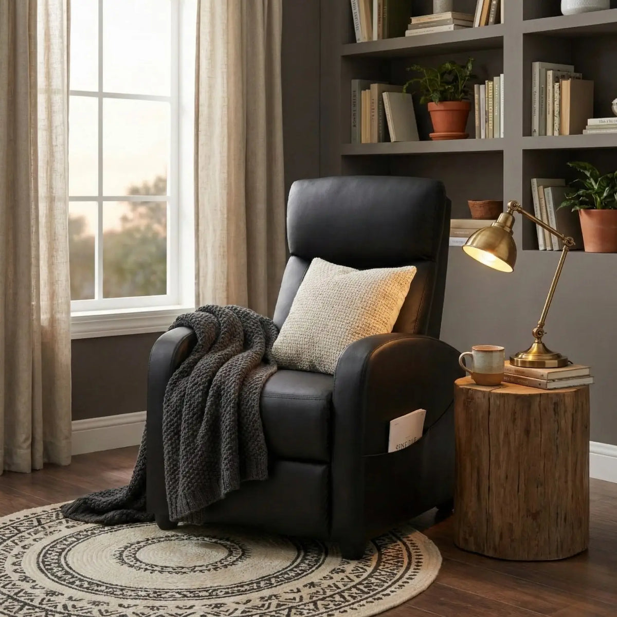 Leather reading chair reclining
