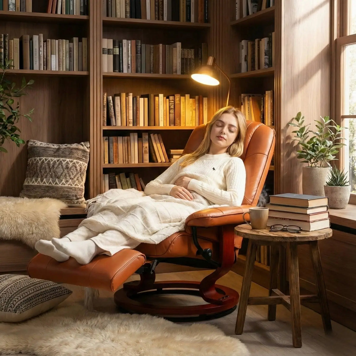 Leather reading chair swivel