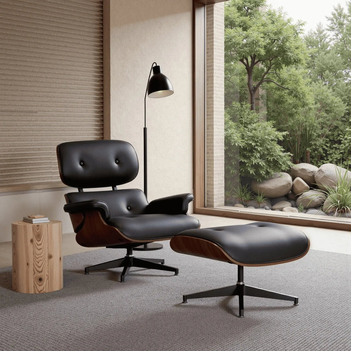 leather reading chair with footrest