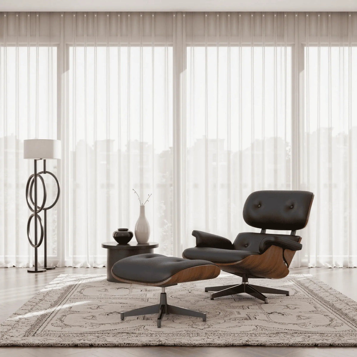 stylish leather reading armchair and ottoman