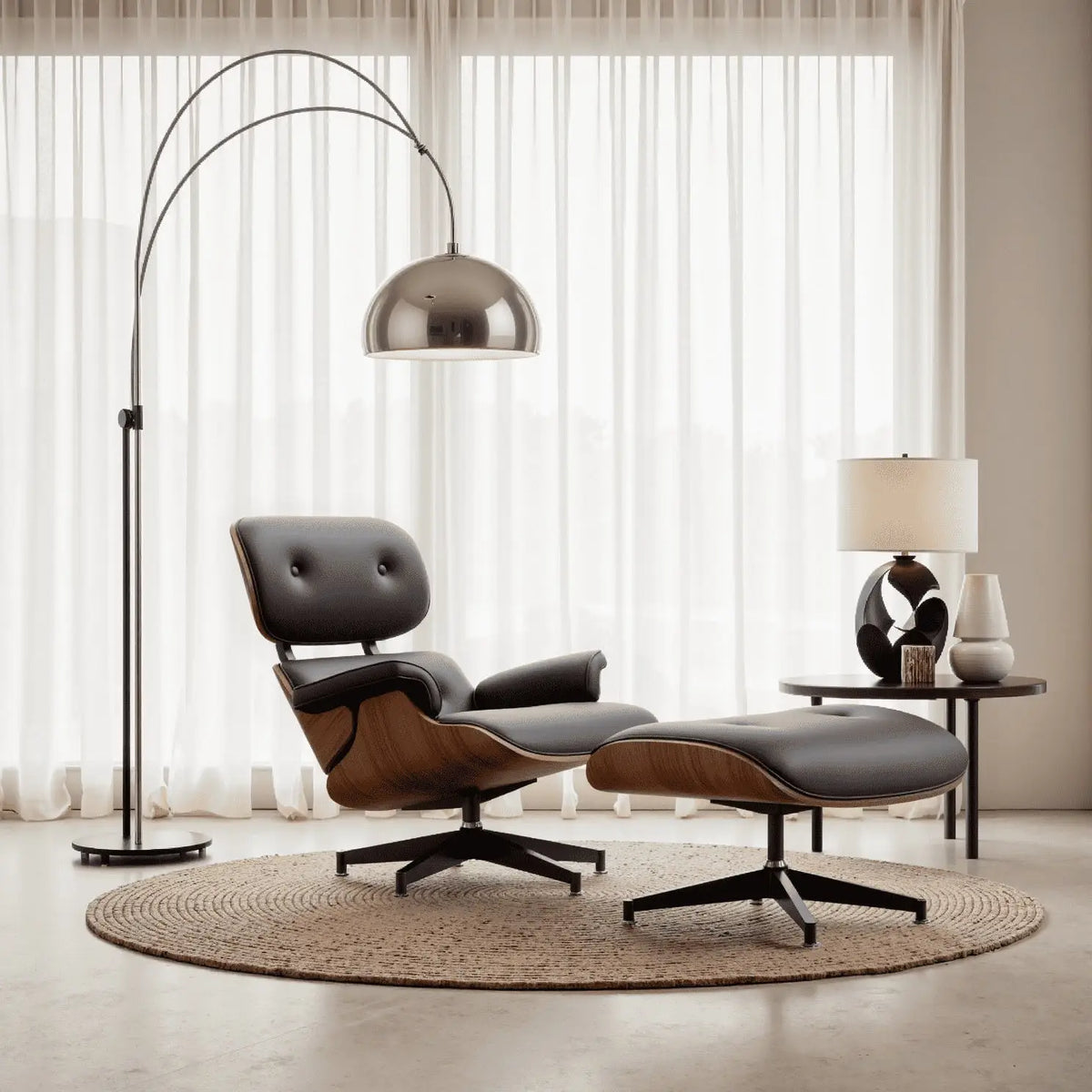 luxurious leather book chair with matching ottoman