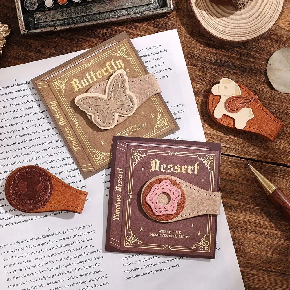 animal motif leather bookmark