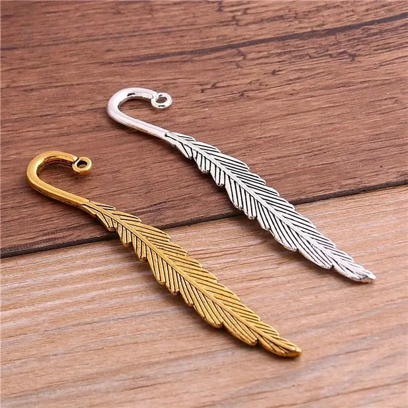 stylish metal bookmark with feather detail
