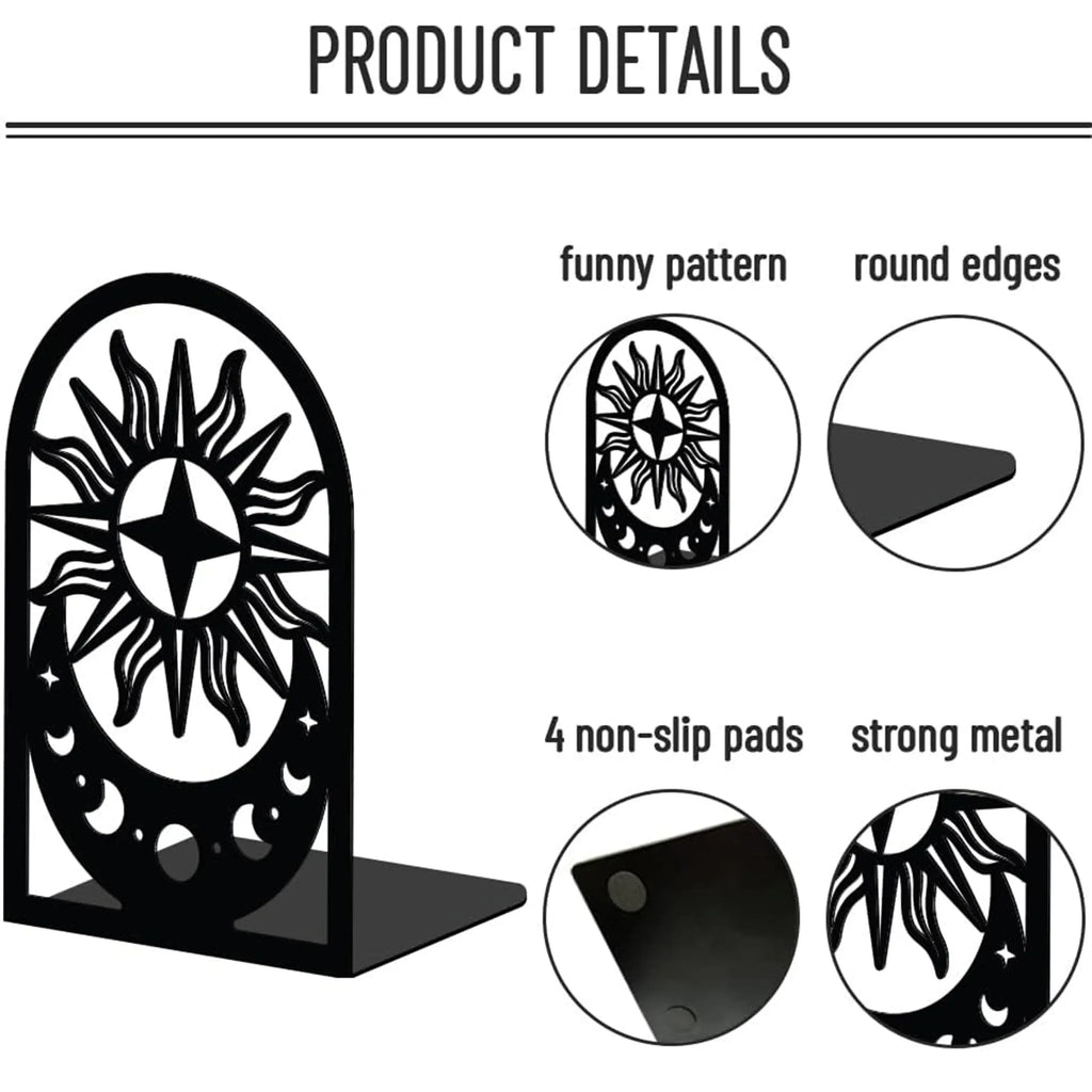contemporary moon and sun inspired metal bookend