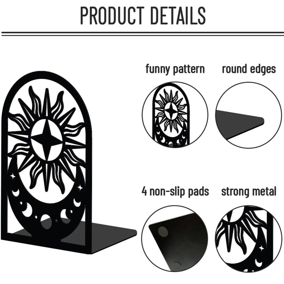 contemporary moon and sun inspired metal bookend