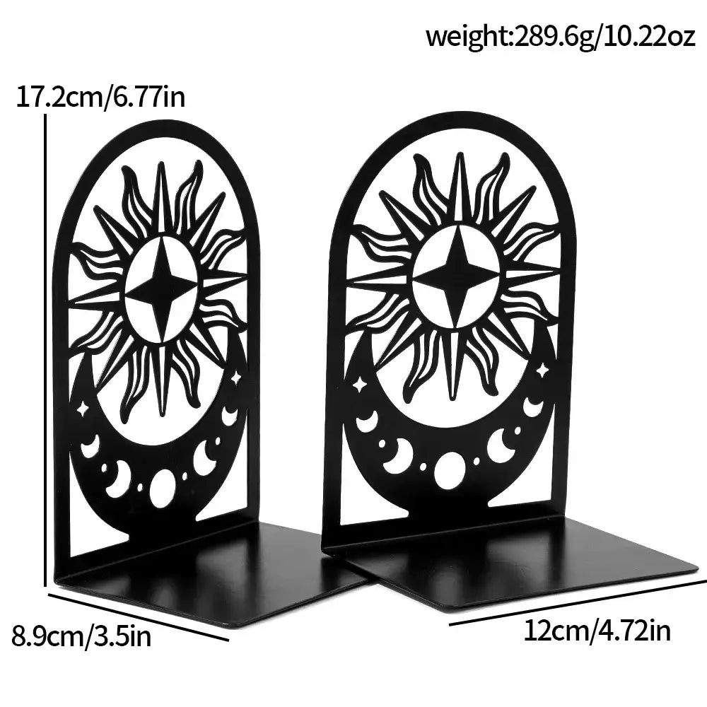 artistic bookend designed with sun and moon elements