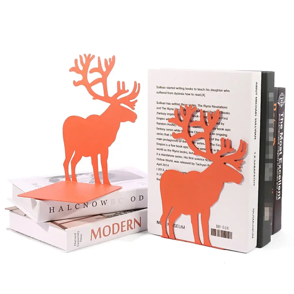 modern orange bookends featuring deer design