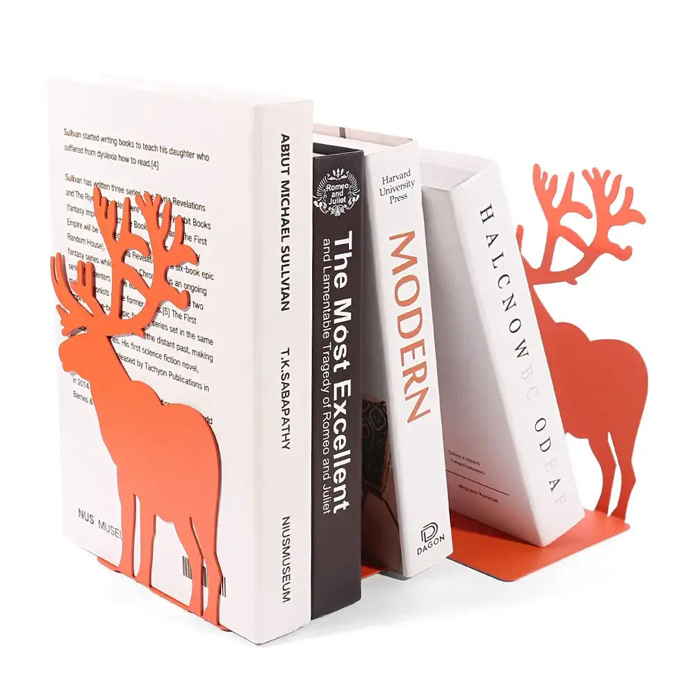 decorative deer bookends in orange