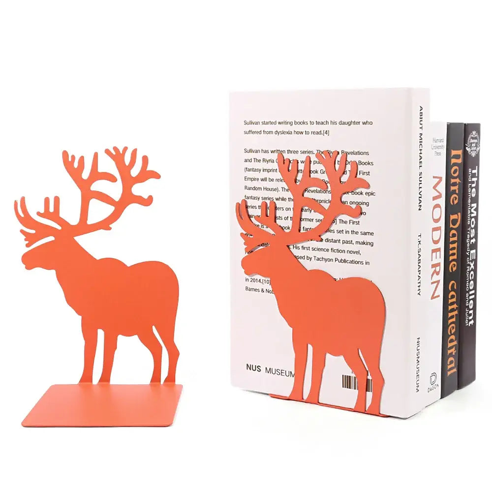 orange bookends with deer silhouette