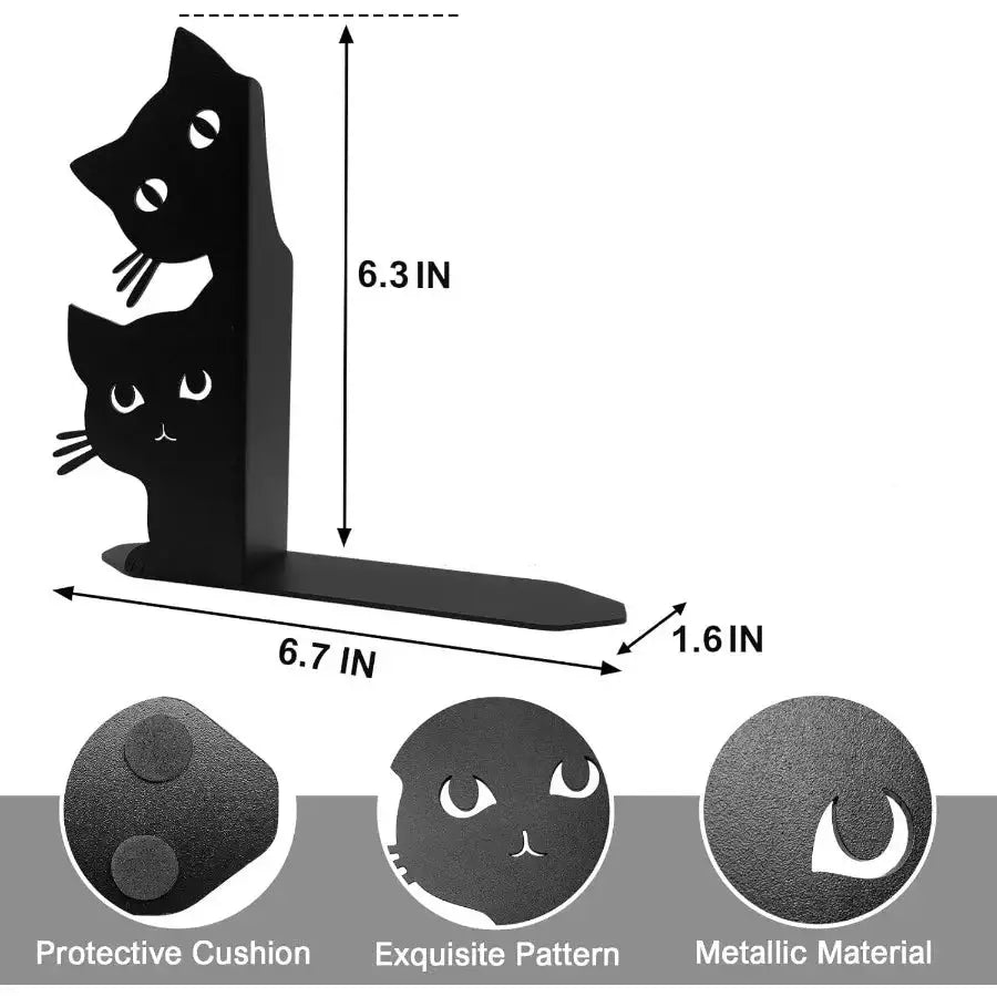 whimsical cat bookend for library organization