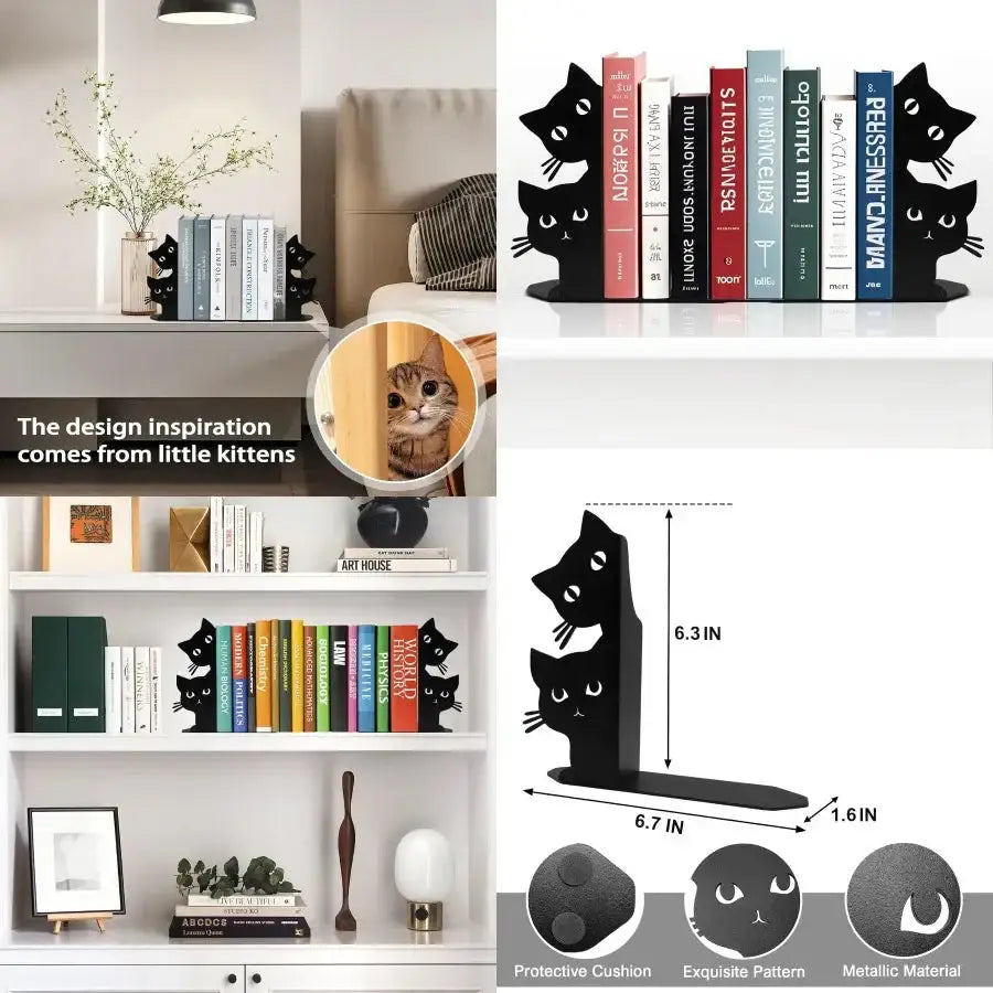 decorative bookend with peeking cat design