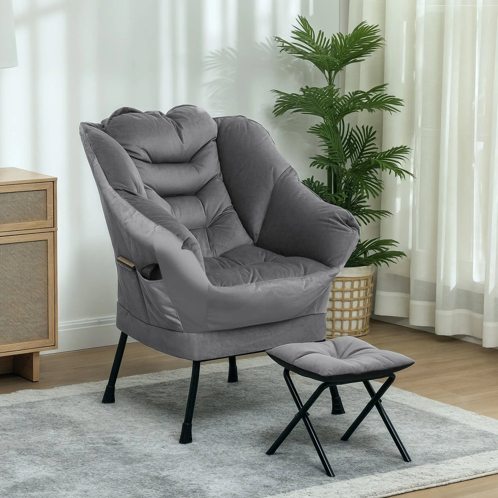 modern upholstered reading chair with footrest