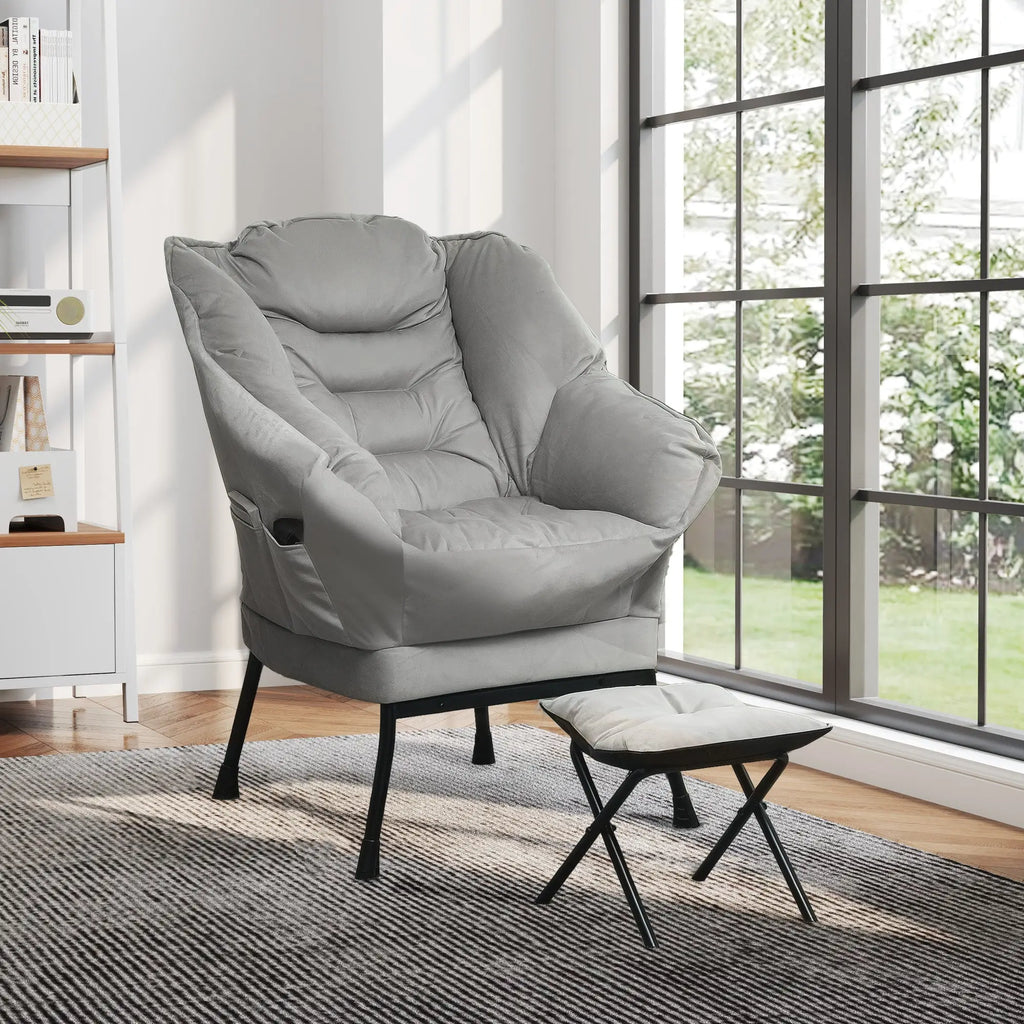 plush armchair and ottoman set for relaxation