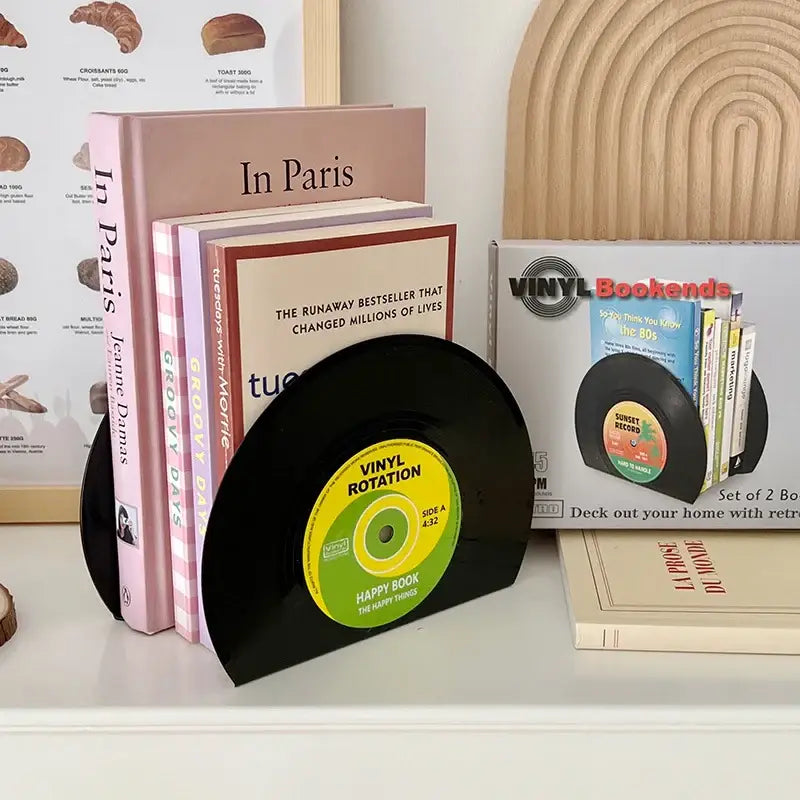 stylish vinyl record bookend for shelf