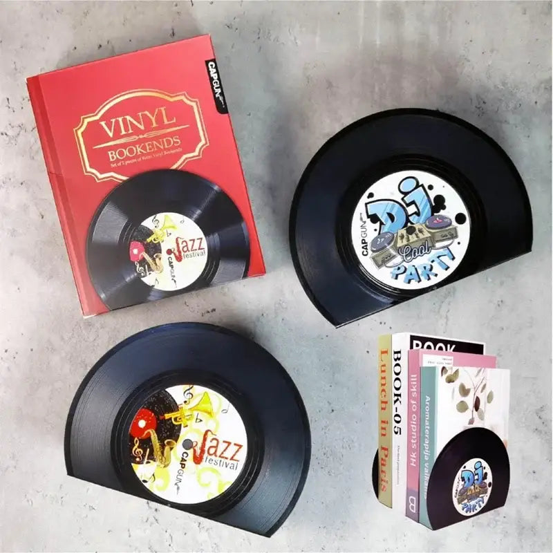 decorative bookend inspired by vinyl records