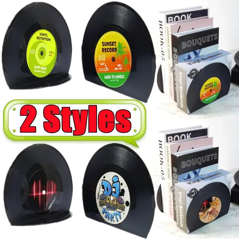 retro bookend designed like a vinyl record