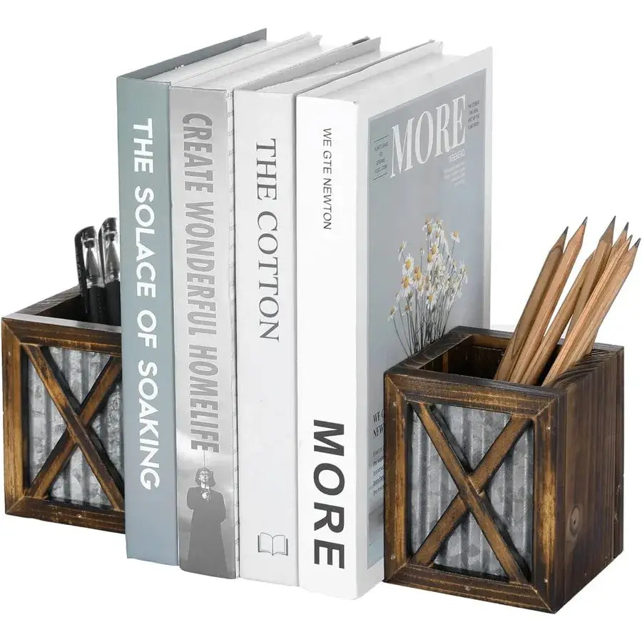 Rustic burnt wood decorative bookends