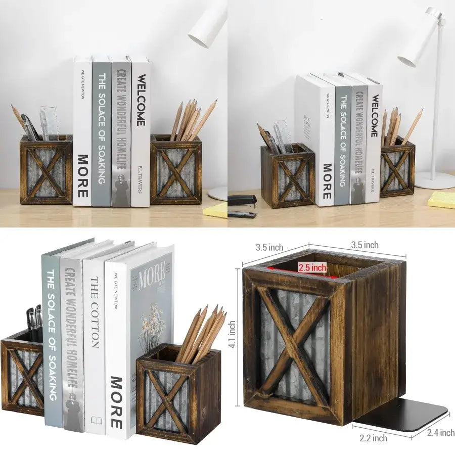 burnt wood bookends for stylish shelving
