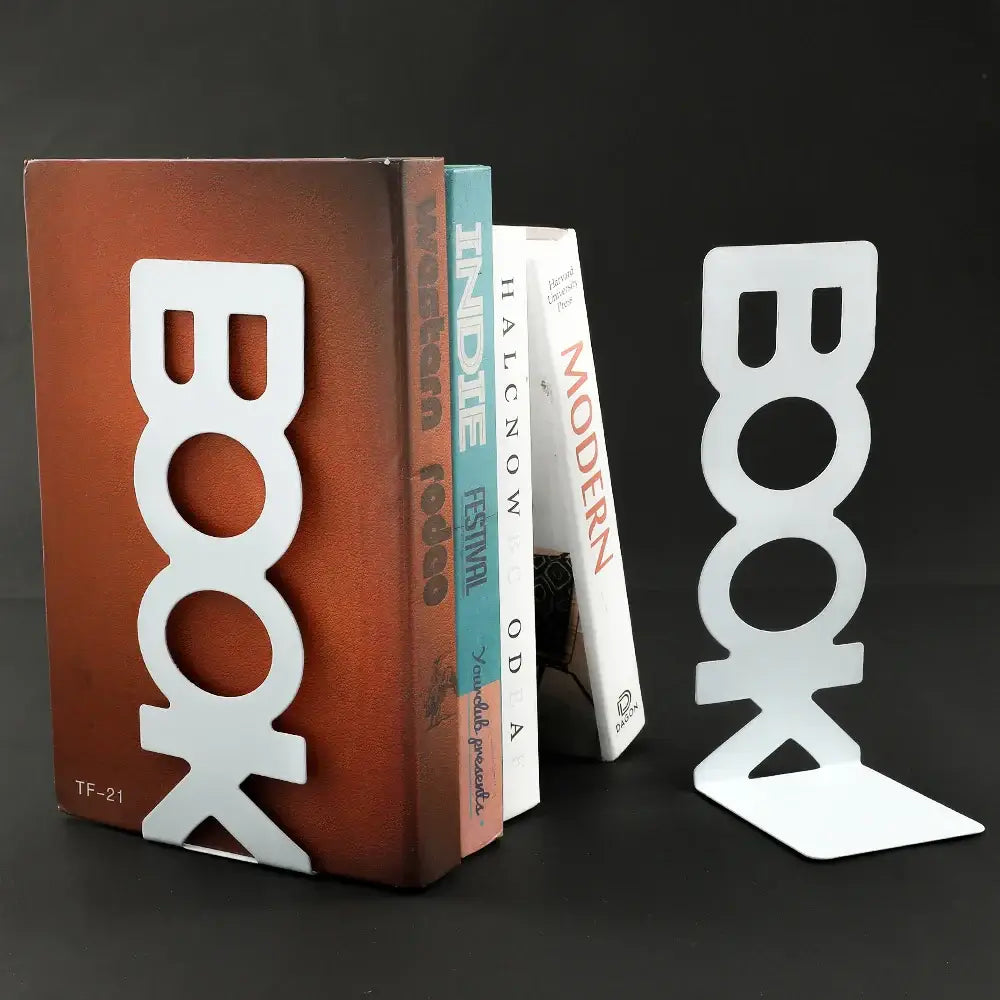 modern steel bookend for books