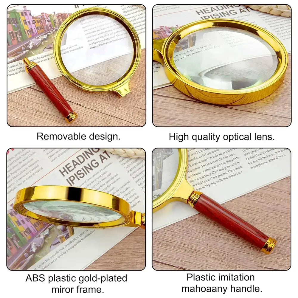 vintage brass lens with wooden handle