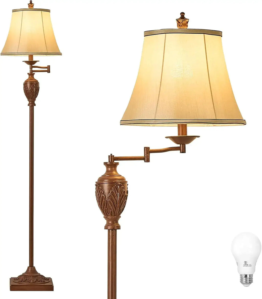 stylish mid-century lamp on wooden floor