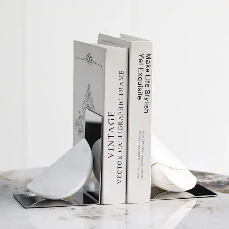white marble bookend to organize books