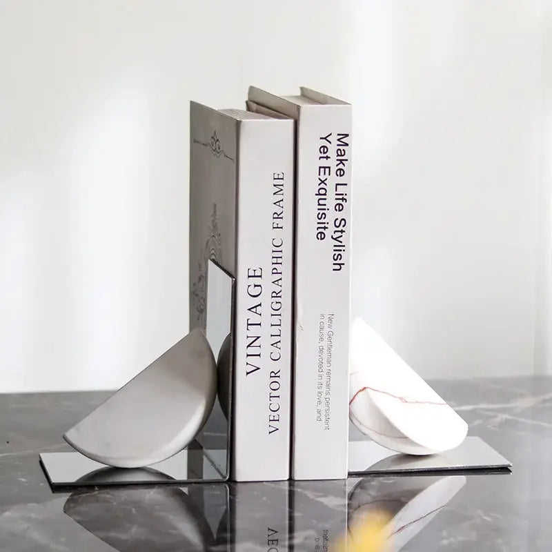 elegant white marble bookends for shelves