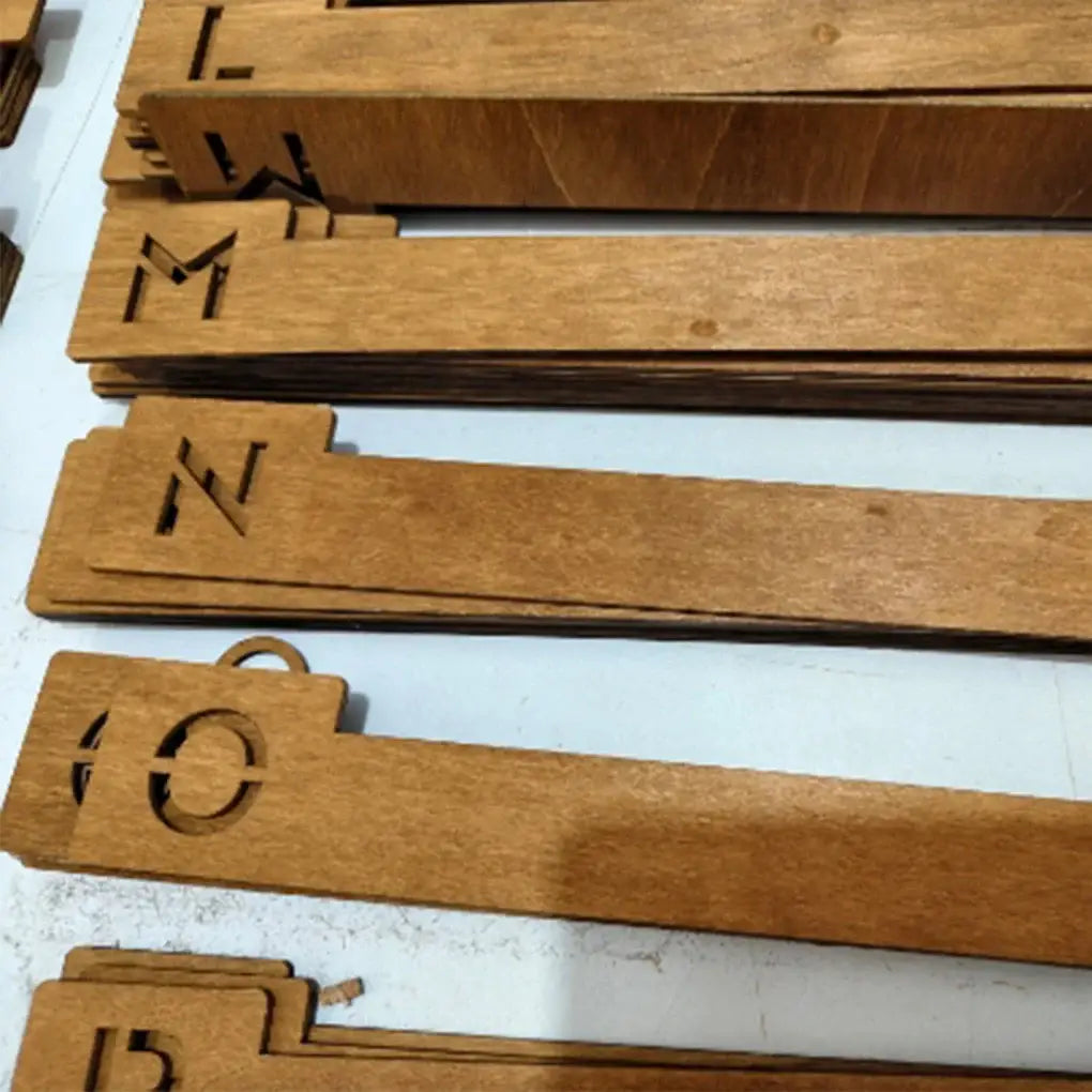 unique wooden bookmark with letters