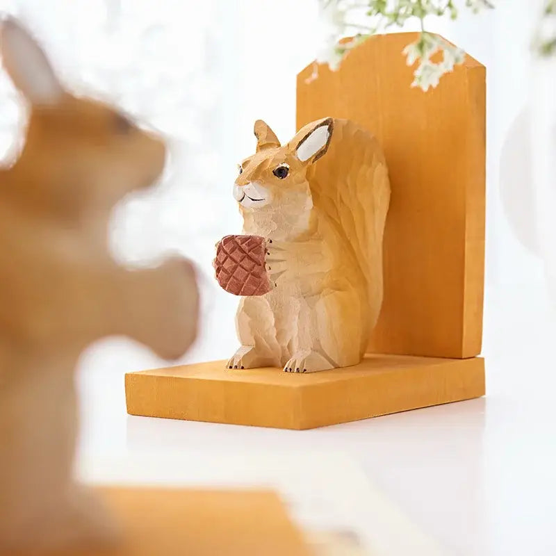 squirrel shaped wooden bookend for shelf